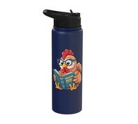 Chicken Reading A Book Hen Wearing Glasses Librarian Stainless Steel Insulated Water Bottle
