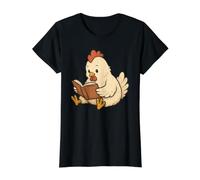 Chicken Reading Book Nerd Value Graphic T-Shirt, Women, Black, M