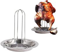 Chicken Roaster Rack, Chicken Roaster Stand, Chicken Grill, Vertical Stainless Steel Roaster Holder with Drip Pan, Stainless Steel Folding Chicken Roast Rack, BBQ Tool, for Oven, Grill
