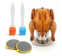 Chicken Roaster Rack, Vertical Roaster Holder with 2 Oil Brushes and 2 Cleaning Cloths, Stainless Steel Roasters Stand for Oven and Barbecue Grilling Cooking