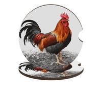 Chicken Rooster Car Coasters Cup Holder Insert Coaster, 2Pcs Absorbent Cork Bar Coasters, Heat Resistant Reusable Anti Slip Drink Coaster Car Decor Auto Accessories for Women