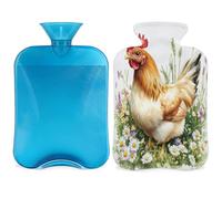 Chicken Rooster Hot Water Bottle with Cover, Rooster Pattern 2L Hot Water Bag for Pain Relief, Neck and Shoulder, Hand Feet Warmer
