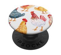 Chicken Rooster Pattern Watercolor Farm Animal Chicken Lover PopSockets Adhesive PopGrip