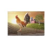Chicken Rooster Printed Placemats Set of 6 PCS, Heat Resistant Non-Slip Table Mats for Dining Table, Washable Kitchen Place Mats for Indoor & Outdoor