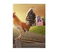 Chicken Rooster Printed Wooden Puzzle 500 Piece, Cute Puzzle Game in Plastic Box for Family Entertainment and Brain Training Gifts