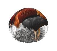 Chicken Rooster Shower Cap for Women Men, Adjustable Reusable Shower Bonnet Double Layer Waterproof Bath Caps, EVA Lining, Elastic Band Hair Cap for All Hair Lengths