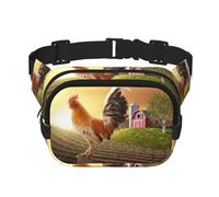 Chicken Rooster Square Double Layer Waist Bag Belt Fanny Pack Purse with Adjustable Strap, Running, Travel, Hiking