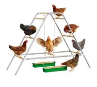 Chicken Roosting Perch with Swing and 2 Feeders, Multi-Tier Chicken Gym and Ladder Stand for Coop and Run, Heavy Duty Metal & Wood Backyard Poultry Playground Toys for Chickens, Hens, Roosters