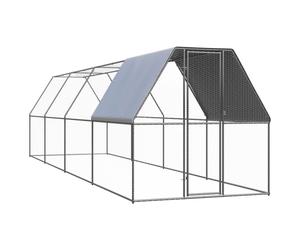 Chicken Run 2x8x2m Silver Galv Steel Aviary PE Waterproof Roof Lockable Door HD