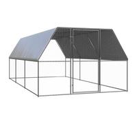 Chicken Run 3x6x2 m Galvanised Steel Silver Grey Poly Roof Lockable Secure Large