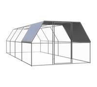 Chicken Run 3x8x2m Silver Galvanised Steel Water-Resistant PE Roof Outdoor Locks