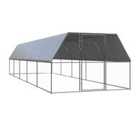Chicken Run Silver 3x10x2m Galvanised Steel Outdoor Cage with Lockable Gate Roof