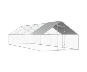 Chicken Run Silver Galv Steel Frame Grey PE Roof 2.75x1.92m Lockable 41x25mm DIY