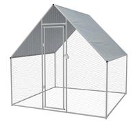 Chicken Run Silver Galvanised Steel Frame Grey PE Roof 2x2x1.92 m Lockable Solar