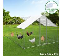 Walk In Chicken Run Cage Coop 4m x 6m x 2m Dog Pen House Kennel Large Metal Enclosure Rabbits Ducks Poultry Roof Cover Shelter Sunshade Pets Outdoor Backyard Farm Animal …
