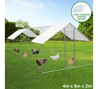 Walk In Chicken Run Cage Coop 4m x 8m x 2m Dog Pen House Kennel Large Metal Enclosure Rabbits Ducks Poultry Roof Cover Shelter Sunshade Pets Outdoor Backyard Farm Animal
