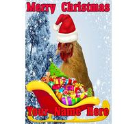 Chicken Santa Sleigh nnc191 Humorous Christmas Xmas Card A5 Personalised Greeting Cards Posted by US Gifts for All 2016 from Derbyshire UK