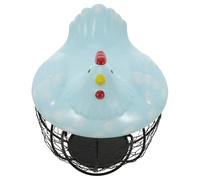 Chicken Shaped Ceramic and Iron Egg Basket with Portable Handle | Blue Home Desktop Storage, for Vegetables and Snacks, Housewarming Gift, Collectible Holder
