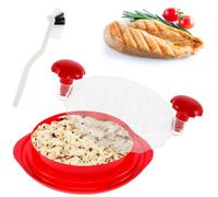 Chicken Shredder Tool with Handles and Non Skid Base 9 Inch Clear Cover Food Twist Tool with Brush Dishwasher Safe for Pulled Pork Chicken Salad Cabbage Beef Vegetables (Red)