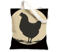 Chicken Silhouette Canvas Tote Bag, Vintage Farmhouse Style Reusable Grocery Bag, Lightweight Washable Tote for Shopping, T, Black, 13x15 Inch