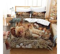 Chicken Single Duvet Cover Set Farm Animals Bedding Sets, 3D Print Ultra Soft Microfiber Quilt Cover 150 x 200 cm Comforter Covers with Zippe and 2 Pillowcases B-1149