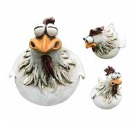 Chicken Sits on the Fence, 3 Chicken Garden Stakes, Fence Stool, Ceramic Chicken Garden Decoration with Funny Expression, Garden Chicken Ornaments for Patio, Balcony, Yard