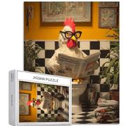Chicken Sitting on The Toilet 1000 Piece Jigsaw Puzzles for Adults Newspaper Reading Scene Art Jigsaw Puzzle Challenging Family Activity Games Colorful DIY Craft Puzzle for Home Decor Gifts 50×70cm