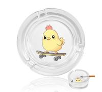 Chicken Skateboard Funny Glass Ashtray for Cigarettes Clear Decorative Ash Tray for Smokers Home Office