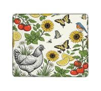 Chicken Small Mouse Pad, Rustic Natural Sunflower Butterfly Summer Yellow Square Rubber Non Slip Aesthetic Mousepads for Desk Idea for Home Office Desk Laptop Gamers Gift Square 8x10 Inch