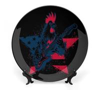 Chicken Star Rock U.S. Flag Printed Bone China Decorative Plate Ceramic Decorative Plate with Display Stand for Home Wall Decor