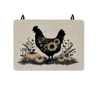 Chicken Stove Top Cover for Electric Stove, Farmhouse Rustic Sunflower Pumpkin Fall Black Waterproof Cooktop Cover for Induction or Electric Festive Holiday Kitchen Decor 28x20 Inch