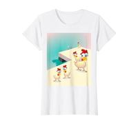 Chicken Summer Beach Value Graphic T-Shirt, Women, White, S
