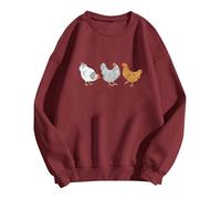 Chicken Sweatshirt Printed Women's Chicken Sweatshirt Chicken Lover Gift Chicken Mother Shirt Pullover Men Without, Wine Red, M