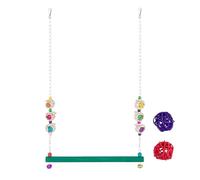 Chicken Swing With Bell, 3-Piece Parrot And Bird Toy Set, Wooden Beaded Swing With Rattan Balls, Green Frosted Stand Stick For Claw Sharpening, For Finch Parakeet Cockatiel Mynah Poultry Rooster Play