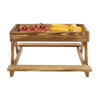 Chicken Table Feeder,Wooden Double Chicken Picnic Table, 38x39.5x22cm Handmade Hen Feeder,Mesh Bottom Supplies & Accessories for Chickens Ducks Coop(Dark Brown)