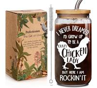 Chicken Themed 16oz Glass Cups with Lids Straws Gifts for Women, Chickens Lover Gift, Christmas Ideas for Women, Chickens Lady Mom Gift, Mothers Day Gifts for Womens - Farmer Animal Glass Can