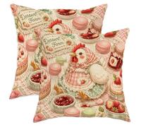Chicken Throw Pillow Covers Set of 2, Vintage Fanciful Macarons Cupcake Spring Pastel Peach with Hidden Zipper Accents Pillows Cases for Living Room Bedroom Loft Office Car Decor 16x16 Inch