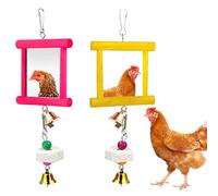 Chicken Toys For Hens,2pc Hanging Bell Parrot Chicken Swing Mirror + 2pcs Beak Grinding Stones, Chicken Coop Accessories For Entertainment And Enrichment,Ideal For Backyard Farms And Poultry Wellbeing