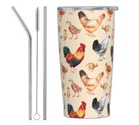 Chicken Tumbler with Lid and Straw, 20 Oz Stainless Cup, Steel Insulated Water Bottle Travel Coffee Mug, Chicken Stuff Gift