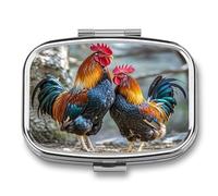 Chicken Under The Tree Pill Box 2 Compartments Portable Travel Pill Case Mini Medicine Organizer for Pocket Purse Metal Waterproof Medicine Container Holder Vitamin Fish Oil