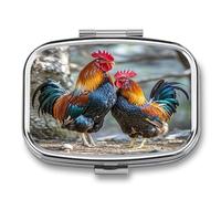 Chicken Under The Tree Pill Case 2 Compartments Travel Pill Organizer for Pocket Small Pill Box Portable Pill Container Metal Medication Holder to Hold Vitamin Fish Oil Supplement