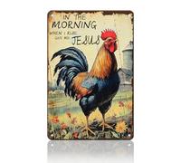 Chicken Vintage Metal Tin Sign - Rooster Crowing Farm Fence Wall Plaque In The Morning When I Rise Give Me Vintage Metal Tin Sign for Home Garden Farmhouse Yard Farm Decorative 8x12 Inch