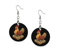 Chicken Waffles1 Women's Drop Earrings Wooden Dangle Pendant with Stud Hoop Jewellery Gifts