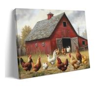 Chicken Wall Art Farm Animals Pictures for Kitchen Red Barn Artwork Rooster Canvas Prints Rustic Poster Farmhouse Decor12x18inch(30x45cm)