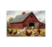 Chicken Wall Art Farm Animals Pictures for Kitchen Red Barn Artwork Rooster Canvas Prints Rustic Poster Farmhouse Decor24x36inch(60x90cm)