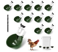 Chicken Water Cups 12pcs - Automatic Filling Waterer Feeder, Gravity DIY Poultry Watering System, Chicken Water Dispenser Bowl, Chicken Coop Accessories for Hens, Duck, Goose, Turkey (Green)