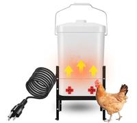 Chicken Water Heater 11L Plastic, Heated Chickens Waterer 3 Gallon, Hanging Poultry Hot Water Bowl with 4 Nipples and Detachable Legs for Winter Coop for Turkey Goose Duck Pigeon (White)
