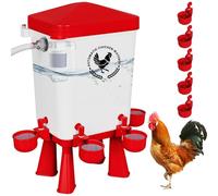 Chicken Waterer, 3 Gallons Automatic Chicken Waterers with 5ft Pipe, Float Controlled Automatic Poultry Water Feeder, 5 Chicken Waterer Cups (Red, 3 Gallons)