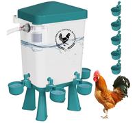 Chicken Waterer, 3 Gallons Automatic Chicken Waterers with 5ft Pipe, Float Controlled Automatic Poultry Water Feeder, 5 Chicken Waterer Cups (Blue, 3 Gallons)