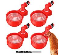 Chicken Waterer Automatic 4 Packs Chick Water Feeder Cups Chicken Coop Accessories for Duck Goose Bird Poultry Watering, Red